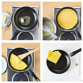 Pancakes being made in a non-stick pan