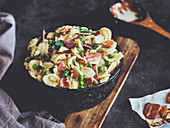Pasta salad with bacon and lemon parmesan dressing