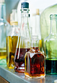 Various vinegar and oil bottles