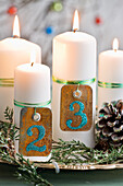 Advent candles with DIY number tags