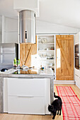 Kitchen island with modern cylindrical extractor hood