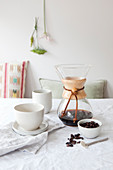 A Chemex coffee carafe for filter coffee