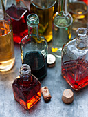 Various types of oil and vinegar for vinaigrettes