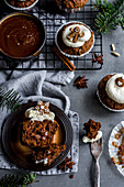 Christmas gingerbread cupcakes with mascarpone frosting and caramel