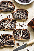 Slices of chocolate babka