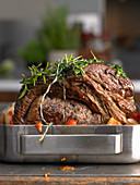 Beef rib-eye steak with herbs