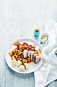 Pork fillets with ratatouille and potatoes