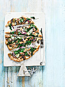 Spinach Mushroom and Walnut Pizza