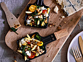 Penne with spinach and gorgonzola made in a raclette