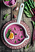 Cold beetroot soup with egg and garlic