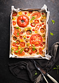 Savoury vegan spelt and tomato cake