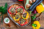 Stuffed peppers with vegetables and mushrooms from above