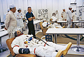 Apollo 15 astronauts suiting up before launch,July 1971