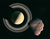 Saturn and space rock,illustration