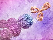 Cancer drug attacking cancer cells,illustration