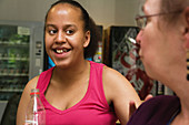 Student with learning disabilities and staff taking a break