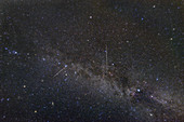 Perseid meteor shower tracks and Milky Way