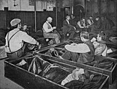 Inside Medland Hall homeless shelter, London, c1900