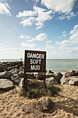 Warning sign, Jaywick Sands, Essex, UK