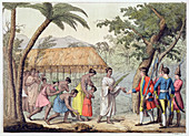 Captain Samuel Wallis being received on Tahiti, 1767