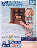 Advert for 'His Master's Voice' radios, 1936