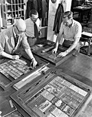 Newspaper typesetting, Mexborough, South Yorkshire, 1959