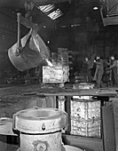 Teeming iron at Wombwell foundry, South Yorkshire, 1963