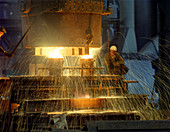 Pouring a 23 ton steel casting, South Yorkshire, 1968
