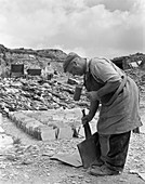 Dressing slate at Trebarwith Slate Quarry, Cornwall, 1959