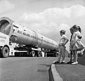 Absorption tower being transported by road, 1962