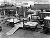 Rail mounted loadlifta, Bicester sidings, Oxfordshire, 1959