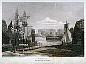 View of the entrance to London Docks, Wapping, 1815