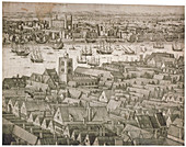 Tower of London with boats on the River Thames, 1647