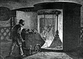 Charging a modern blast furnace, c1880