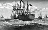 Great Eastern laying the Atlantic telegraph cable, c1865