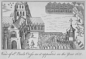 St Paul's Cross and old St Paul's Cathedral, London, 1621