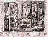 Spitalfields silk-weaving shop, London, 1747