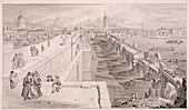 London Bridge (old and new), London, 1831