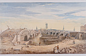 London Bridge (old and new), London, 1828