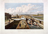 Regent's Canal, with barges, Islington, London, 1822