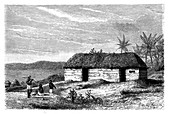 Hut at the edge of Lake Tanganyika, Congo, 19th century
