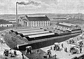 Factory for recharging and servicing electric cabs, 1899