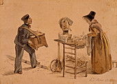 A man with a barrel organ and a coffee seller, 1828