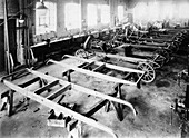 Chassis assembly at the Iris car works, London, c1907