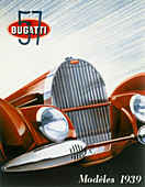 Poster advertising Bugatti cars, 1939