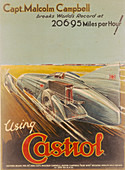 Poster advertising Castrol, featuring Bluebird, 1928