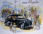 Poster advertising the Ford Anglia car