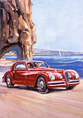 Poster advertising an Alfa Romeo 6C 2500 Super Sports, 1948