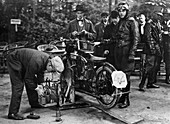 Karl Burlage having his bike weighed for a TT competition