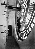 Inside the clock face of Big Ben, London, c1905